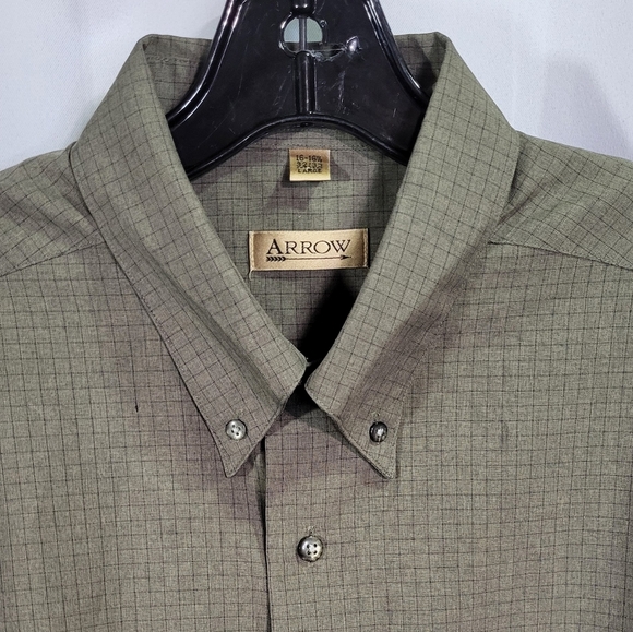 Arrow Men's Green Microtech Striped Button Down Dress Shirt Size Large 16-16 1/2 - Picture 2 of 5